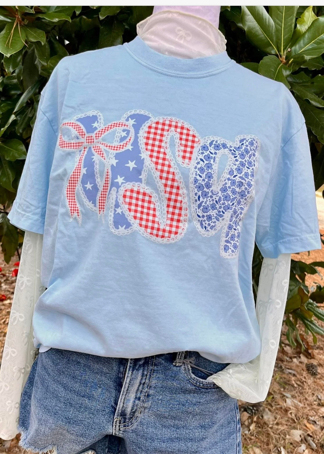 USA Patchwork Bow Graphic Tee